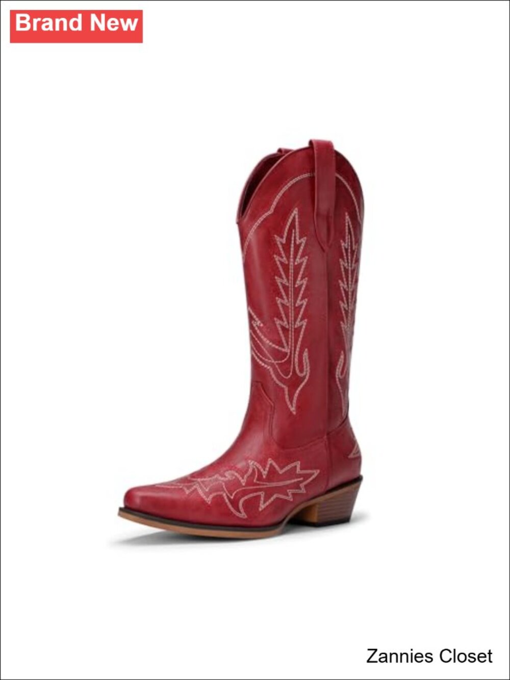 ✨ Western Cowgirl Mid Calf Boots Faux Leather Narrow-Square-Toe Block Heel